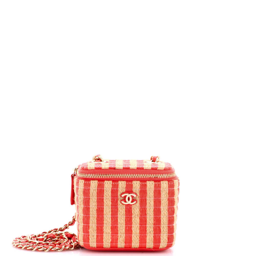 Chanel Mini Classic Vanity Case with Chain Striped Raffia and Jute